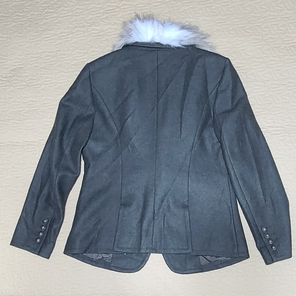 Loft Ann Taylor Blazer with faux fur removable collar wool blend jacket size 10p - Picture 14 of 16